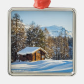 IJs en sneeuw | Winter Log Cabin Swiss Alps Metalen Ornament (Voorkant)