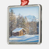IJs en sneeuw | Winter Log Cabin Swiss Alps Metalen Ornament (Links)
