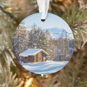 IJs en sneeuw Winter Log Cabin Swiss Alps Ornament