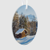 IJs en sneeuw | Winter Log Cabin Swiss Alps Ornament (voorkant)