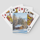 IJs en sneeuw | Winter Log Cabin Swiss Alps Pokerkaarten (Achterkant)