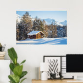 IJs en sneeuw | Winter Log Cabin Swiss Alps Poster (Thuiskantoor)