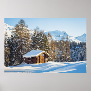 IJs en sneeuw   Winter Log Cabin Swiss Alps Poster