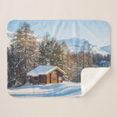 IJs en sneeuw | Winter Log Cabin Swiss Alps Sherpa Deken (Voorkant (horizontaal))