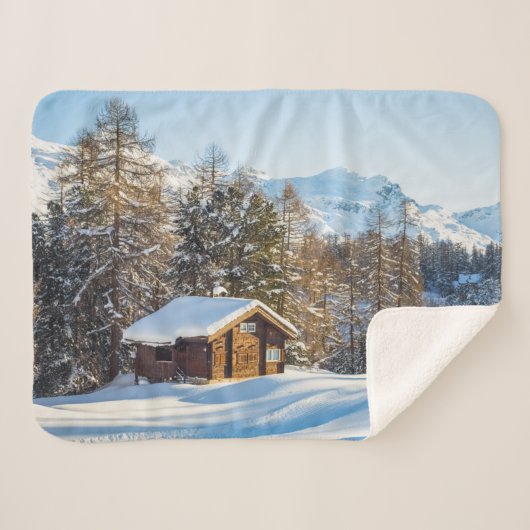 IJs en sneeuw | Winter Log Cabin Swiss Alps Sherpa Deken (Voorkant (horizontaal))