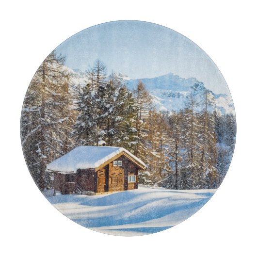 IJs en sneeuw | Winter Log Cabin Swiss Alps Snijplank (Voorkant)