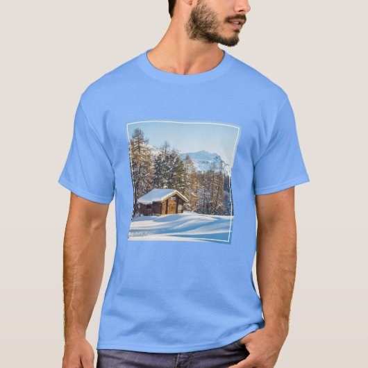 IJs en sneeuw | Winter Log Cabin Swiss Alps T-shirt (Voorkant)