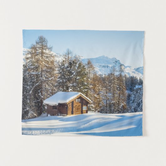 IJs en sneeuw | Winter Log Cabin Swiss Alps Wandkleed (Voorkant (horizontaal))