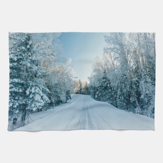 IJs en sneeuw | Winterweg Rusland, Siberië Theedoek (Horizontaal)