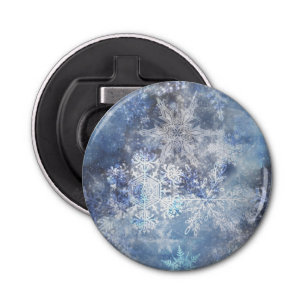 IJs en Sneeuwen, blauw kerstpatroon Button Flesopener