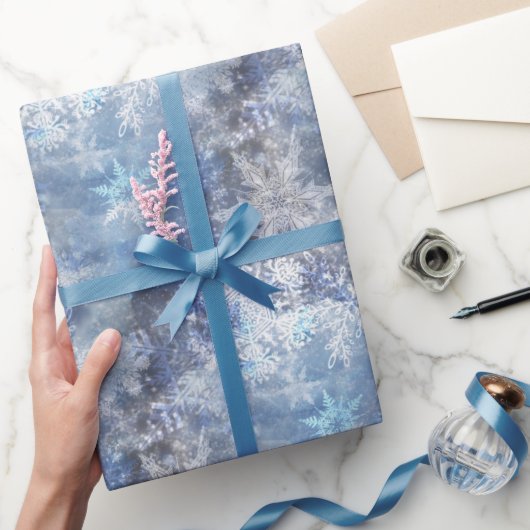 IJs en Sneeuwen, blauw kerstpatroon Cadeaupapier (Geschenken)