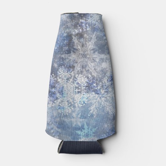 IJs en Sneeuwen, blauw kerstpatroon Flesjeskoeler (Voorkant)