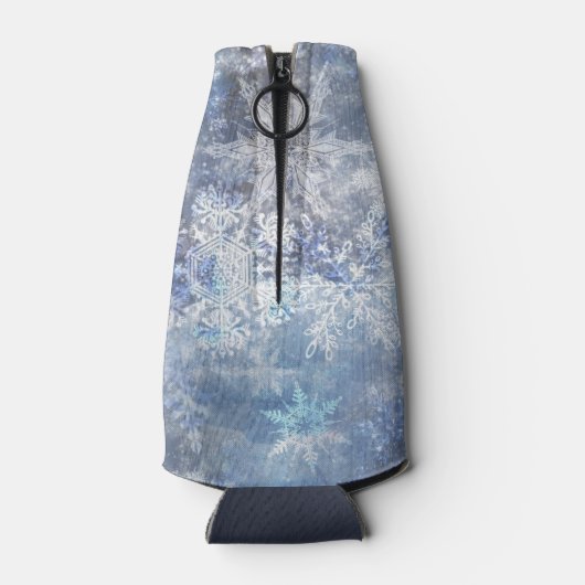 IJs en Sneeuwen, blauw kerstpatroon Flesjeskoeler (Achterkant)