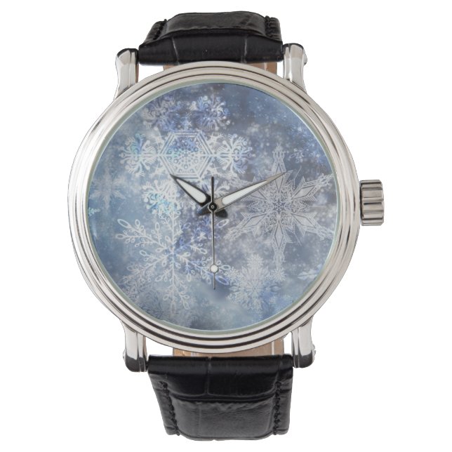 IJs en Sneeuwen, blauw kerstpatroon Horloge (Voorkant)