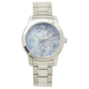 IJs en Sneeuwen, blauw kerstpatroon Horloge