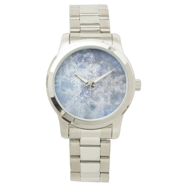 IJs en Sneeuwen, blauw kerstpatroon Horloge (Voorkant)