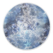 IJs en Sneeuwen, blauw kerstpatroon Keramische Knop (Voorkant)
