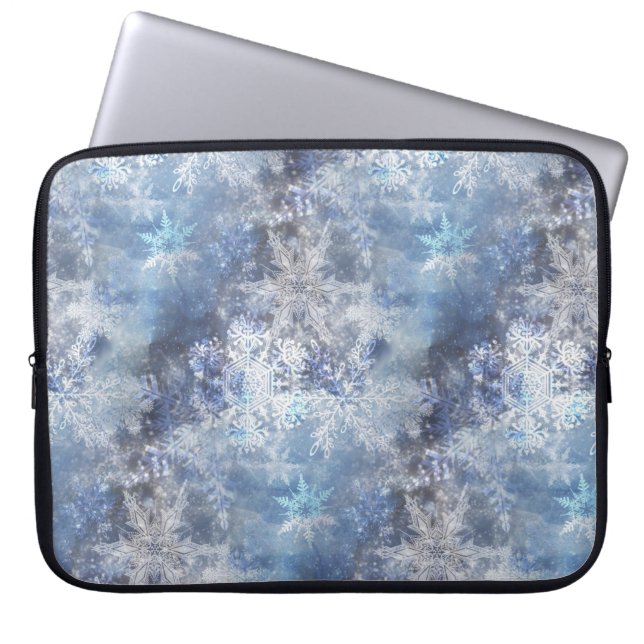 IJs en Sneeuwen, blauw kerstpatroon Laptop Sleeve (Voorkant)
