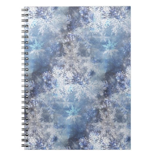 IJs en Sneeuwen, blauw kerstpatroon Notitieboek (Voorkant)