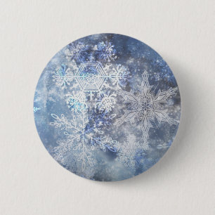IJs en Sneeuwen, blauw kerstpatroon Ronde Button 5,7 Cm