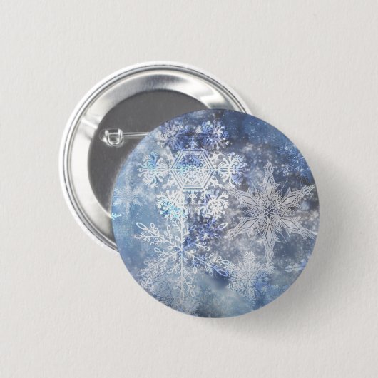 IJs en Sneeuwen, blauw kerstpatroon Ronde Button 5,7 Cm (Voorkant /achterkant)