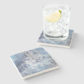 IJs en Sneeuwen, blauw kerstpatroon Stenen Onderzetter (Zijkant)