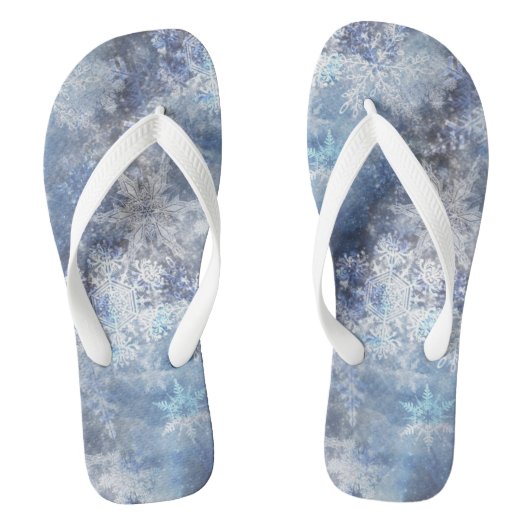 IJs en Sneeuwen, blauw kerstpatroon Teenslippers (Voetbed)