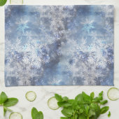 IJs en Sneeuwen, blauw kerstpatroon Theedoek (Gevouwen)