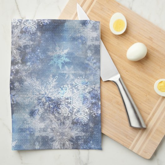 IJs en Sneeuwen, blauw kerstpatroon Theedoek (Quarter Fold)