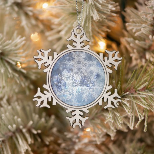 IJs en Sneeuwen, blauw kerstpatroon Tin Sneeuwvlok Ornament (Boom)
