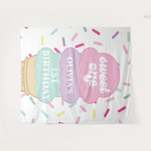 Ijs en Spikkels Zoete Eén 1e Verjaardag Wandkleed (Voorkant (horizontaal))