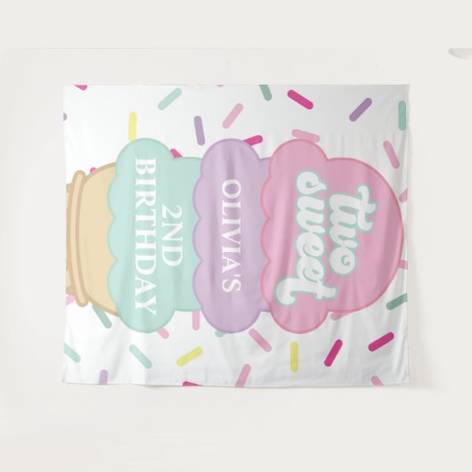 Ijs en Sprinkels Twee Zoete 2de Verjaardag Wandkleed (Voorkant (horizontaal))