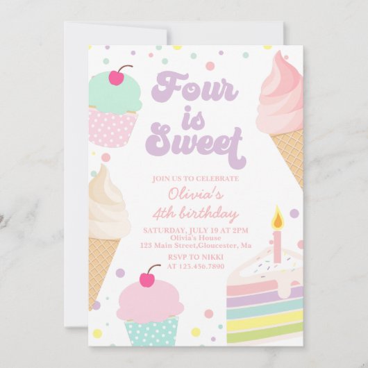 IJs en taart 4e verjaardag Kaart (Voorkant)