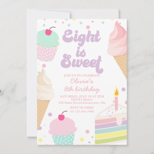 IJs en taart 8e verjaardag Kaart (Voorkant)