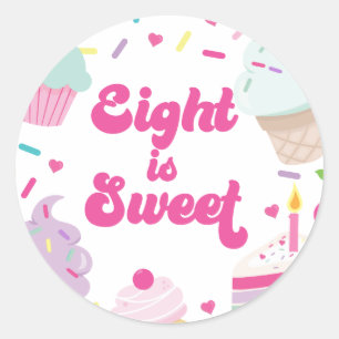 Ijs en Taart Acht is Zoet 8e verjaardag Ronde Sticker