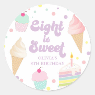 Ijs en Taart Acht is Zoet 8e Verjaardag Ronde Sticker