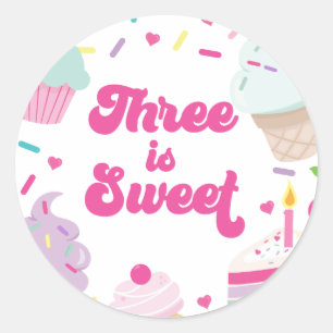 Ijs en Taart Drie is Zoet 3e Verjaardag Ronde Sticker
