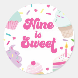 Ijs en Taart Negen is Zoet 9e Verjaardag Ronde Sticker