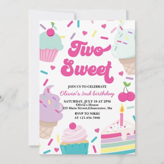 IJs en taart Twee Sweet 2e verjaardag Kaart (Voorkant)