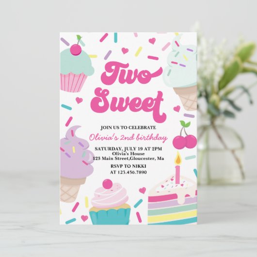 IJs en taart Twee Sweet 2e verjaardag Kaart (Staand voorkant)