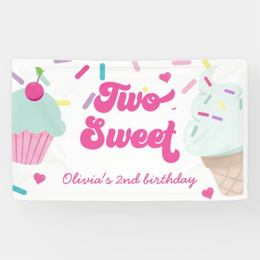 IJs en taart Twee Sweet 2e verjaardag Spandoek (Horizontaal)