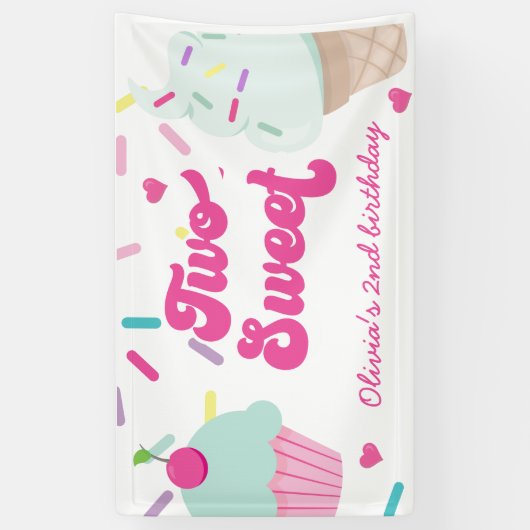 IJs en taart Twee Sweet 2e verjaardag Spandoek (Verticaal)