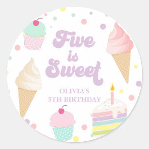 Ijs en Taart Vijf is Zoet 5e Verjaardag Ronde Sticker