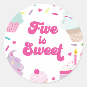 Ijs en Taart Vijf is Zoet 5e Verjaardag Ronde Sticker