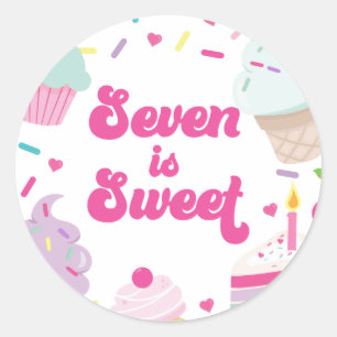 Ijs en Taart Zeven is Zoet 7e Verjaardag Ronde Sticker