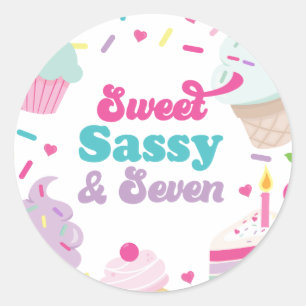 Ijs en Taart Zoete Sassy Zeven 7de Verjaardag Ronde Sticker