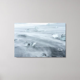 IJs en water op een strand, ijsland Canvas Afdruk