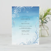 Ijs Filigree Winter Eucalyptus Bruiloft Kaart (Staand voorkant)