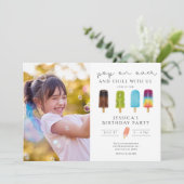 IJs Foto Zwembad Verjaardag Uitnodiging (Staand voorkant)