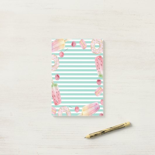 IJs, fruit, donuts strepen Post-it® Notes (Op bureau)